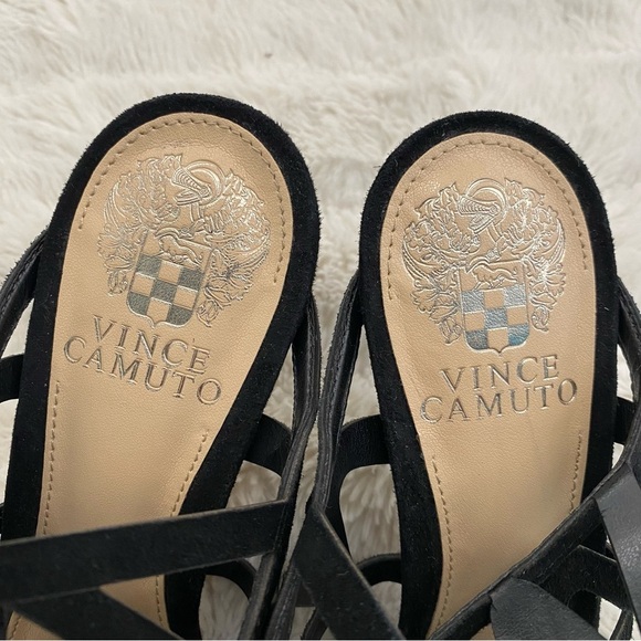 Vince Camuto Prisintha Leather Suede Black Cutout Cage Strappy Heels New Size 8 - Picture 9 of 12